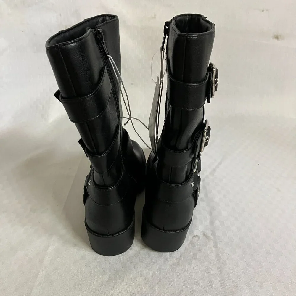 Art Class Kids' Girls 13 Black Dee Tall Buckle Boots Faux Leather Side Zipper